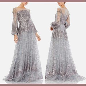 NWT $798 Mac Duggal [ 22 ] Jewel Encrusted Illusion Long Sleeve A-Line Gown Sive